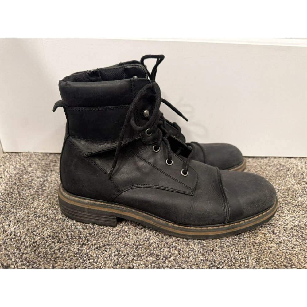 The Rail Leather Black Boots Lace Side Zip Up Biker Combat Size 41